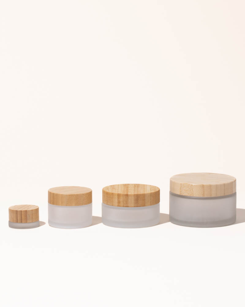 Frosted glass and bamboo jar packaging range