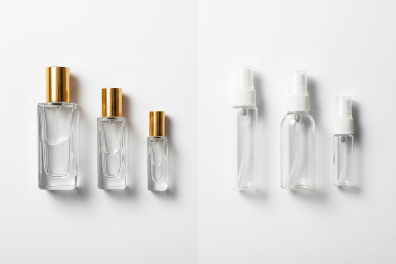 glass and plastic perfume decant bottles compared