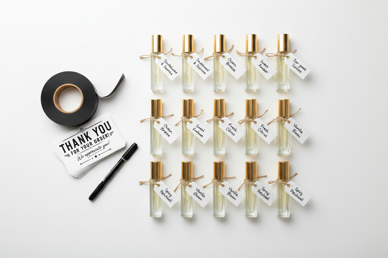 labeled and organized fragrance decant bottles