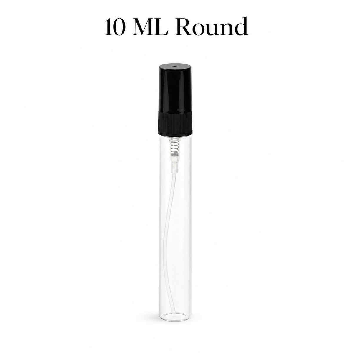 10 ML round glass bottle with black plastic screw-on atomizer