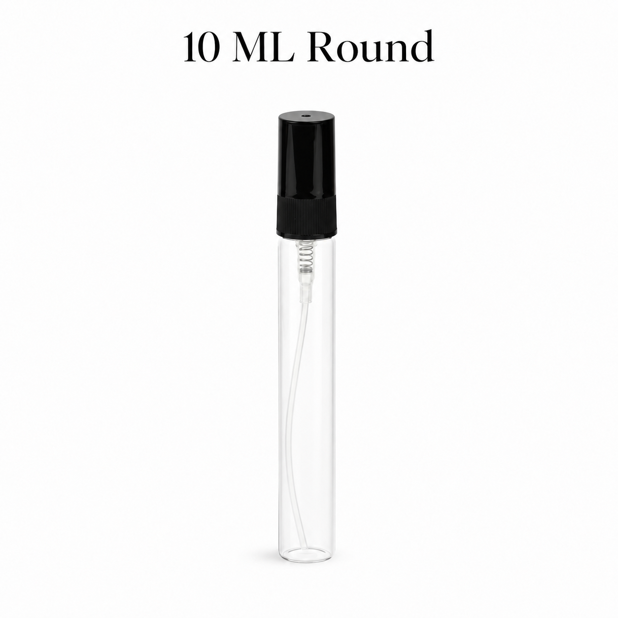10 ML round glass bottle with black plastic screw-on atomizer