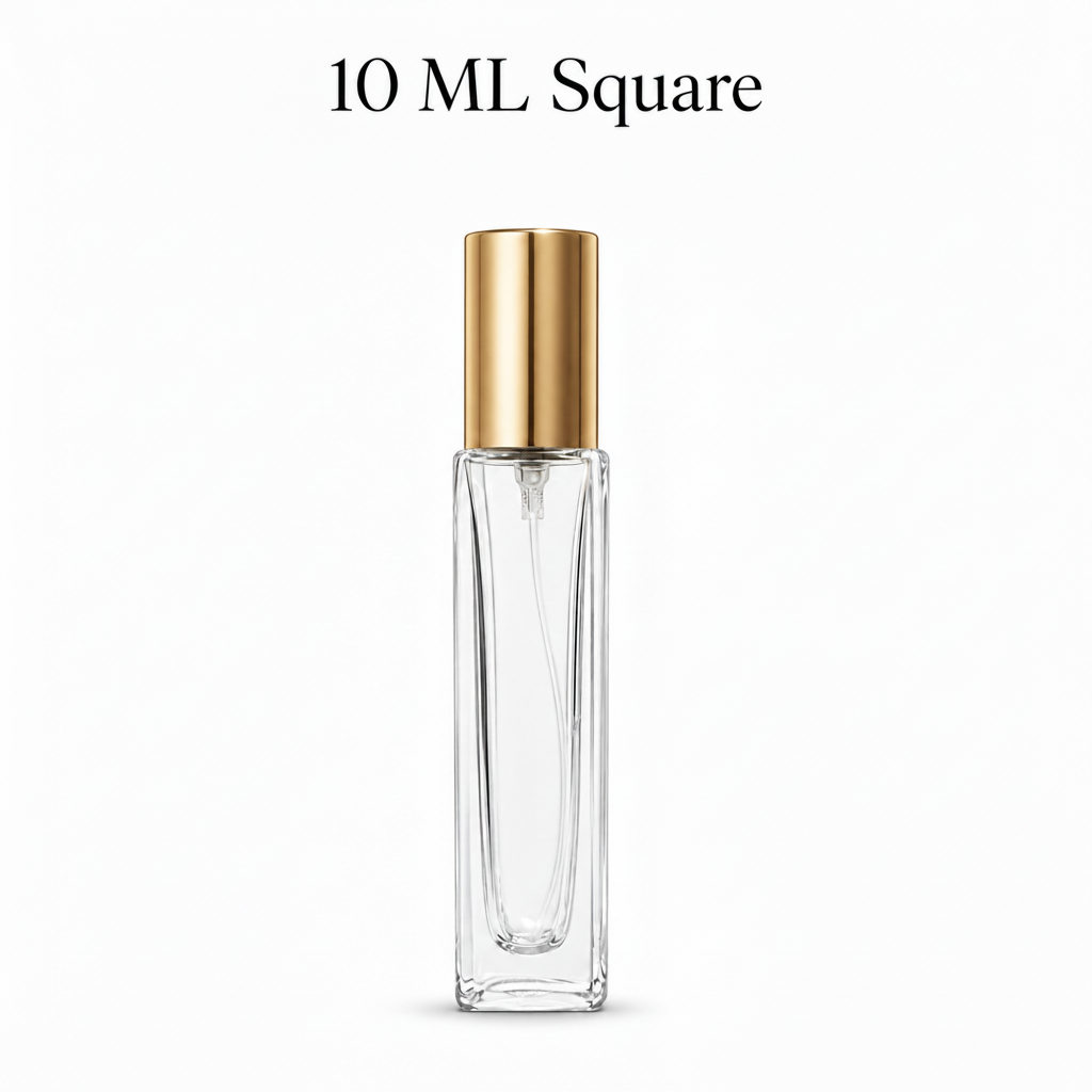 10 ML square glass perfume spray bottle with gold screw-on top