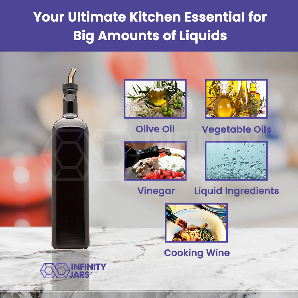 1 L Square Glass Bottle with Oil Spout