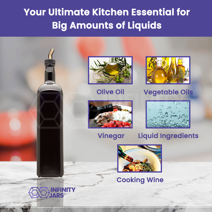 1 L Square Glass Bottle with Oil Spout