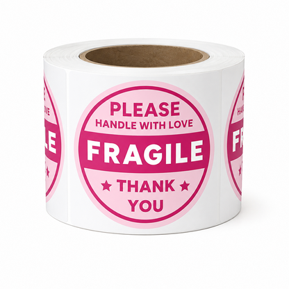 2 Inch Pink Fragile Stickers – 300 Count Roll