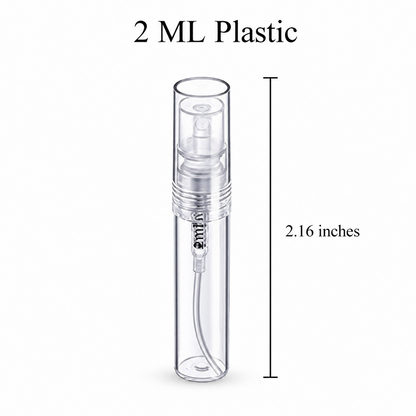 2 ML clear plastic perfume spray bottle with press-on snap-cap top