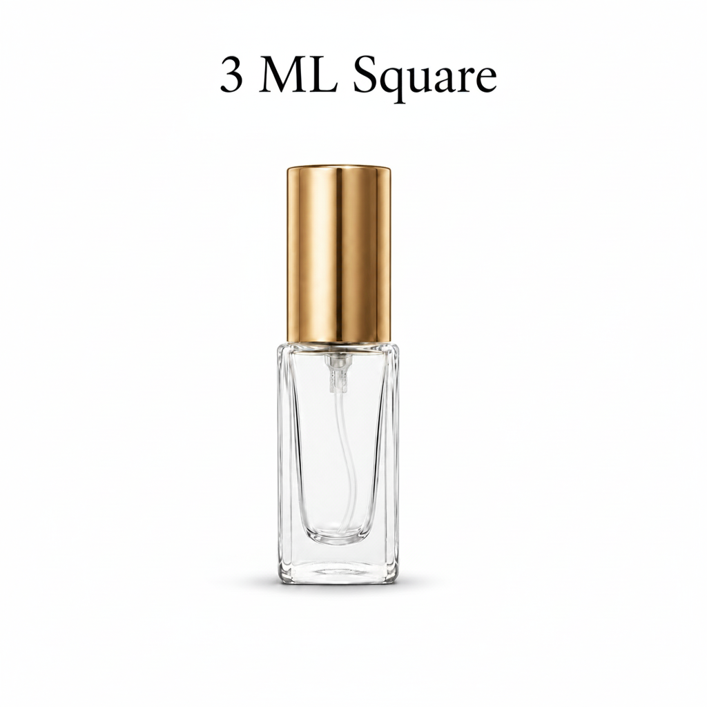 3 ML square glass perfume spray bottle with gold screw-on top