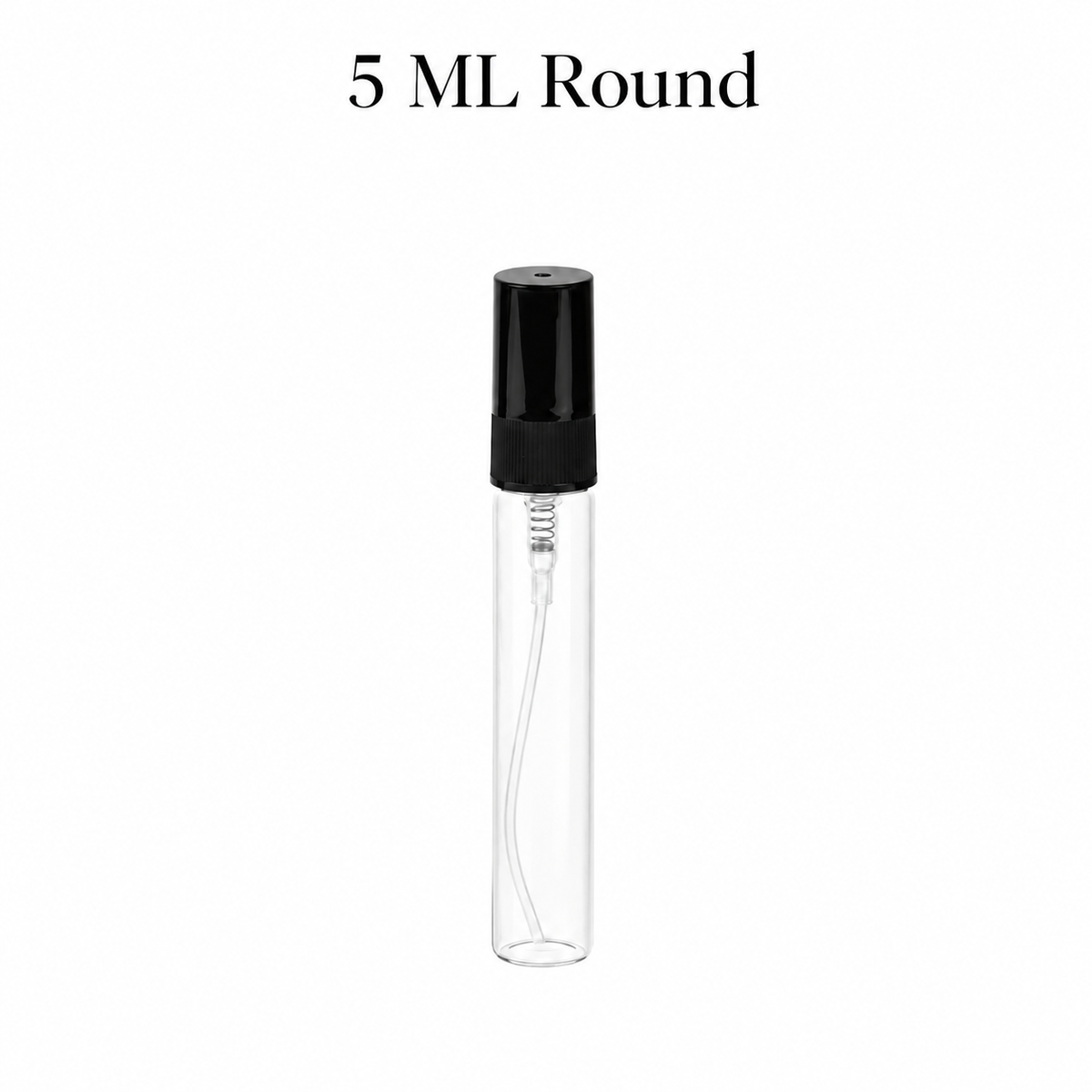 5 ML round glass bottle with black plastic screw-on atomizer