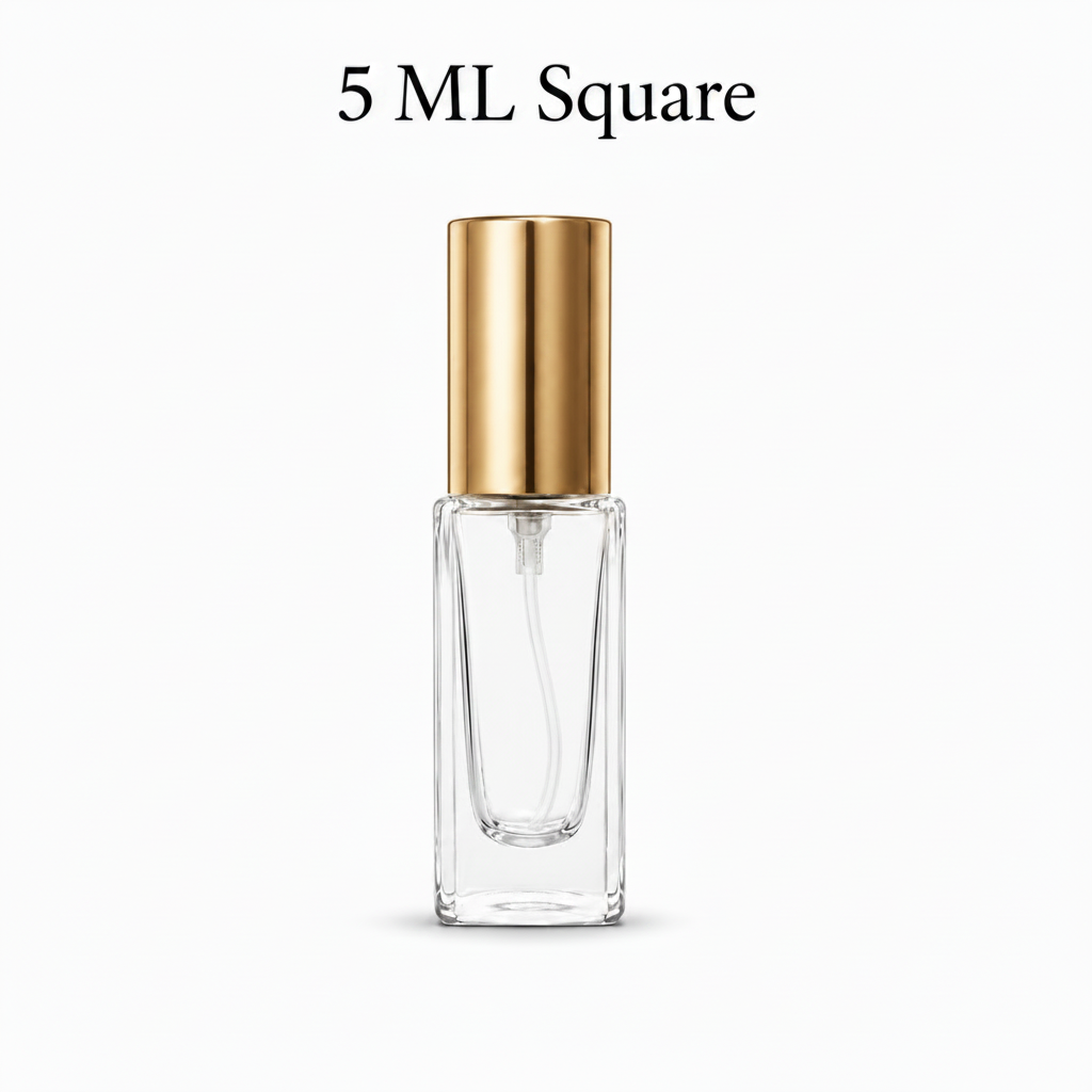 5 ML square glass perfume spray bottle with gold screw-on top
