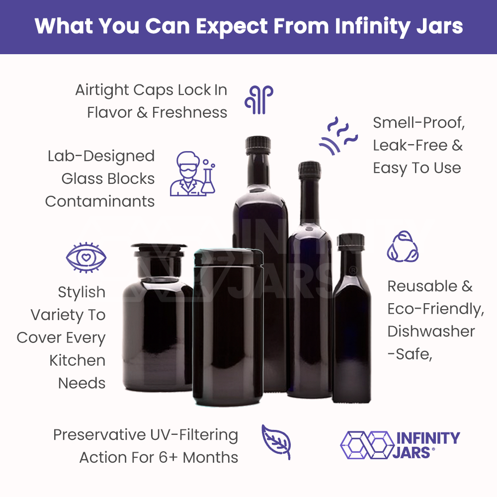 Kitchen Glass Jars Set: 250 ML, 1 L Oil Bottles, 500 ML Long Neck Bottle, 1 L Screw Top, 1 L Apothecary