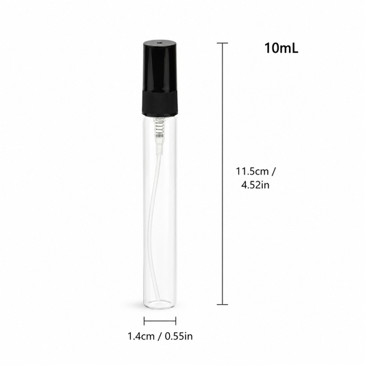 10 ML Round Glass Bottle with Black Plastic Atomizer