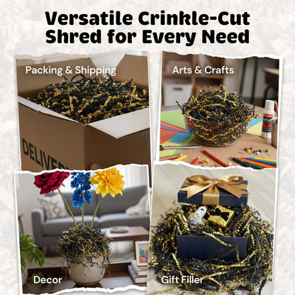 Black and gold metallic crinkle paper packaging presentation