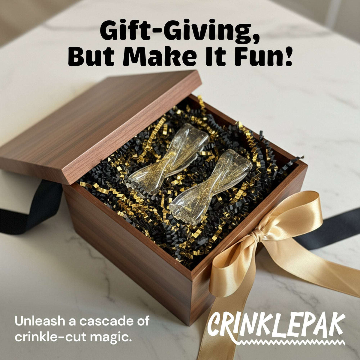 Black and gold metallic crinkle paper presentation example