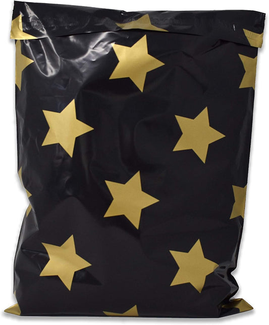 Black and gold star 10 by 13 inch poly mailers