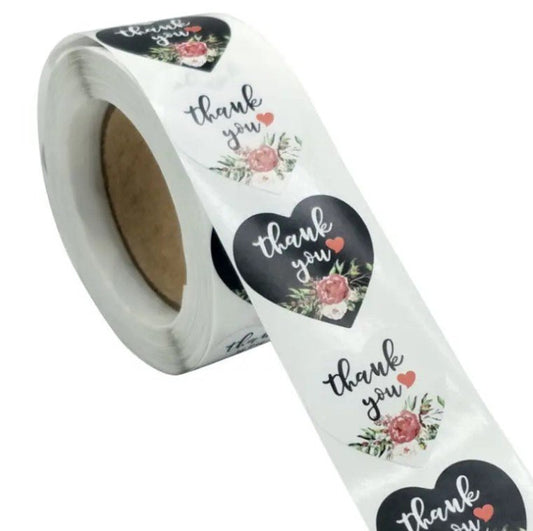 Black rose heart-shaped 1.5-inch thank-you stickers