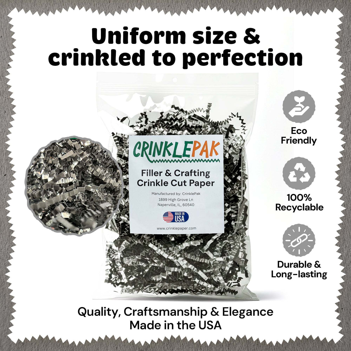 Black and silver metallic crinkle paper filler