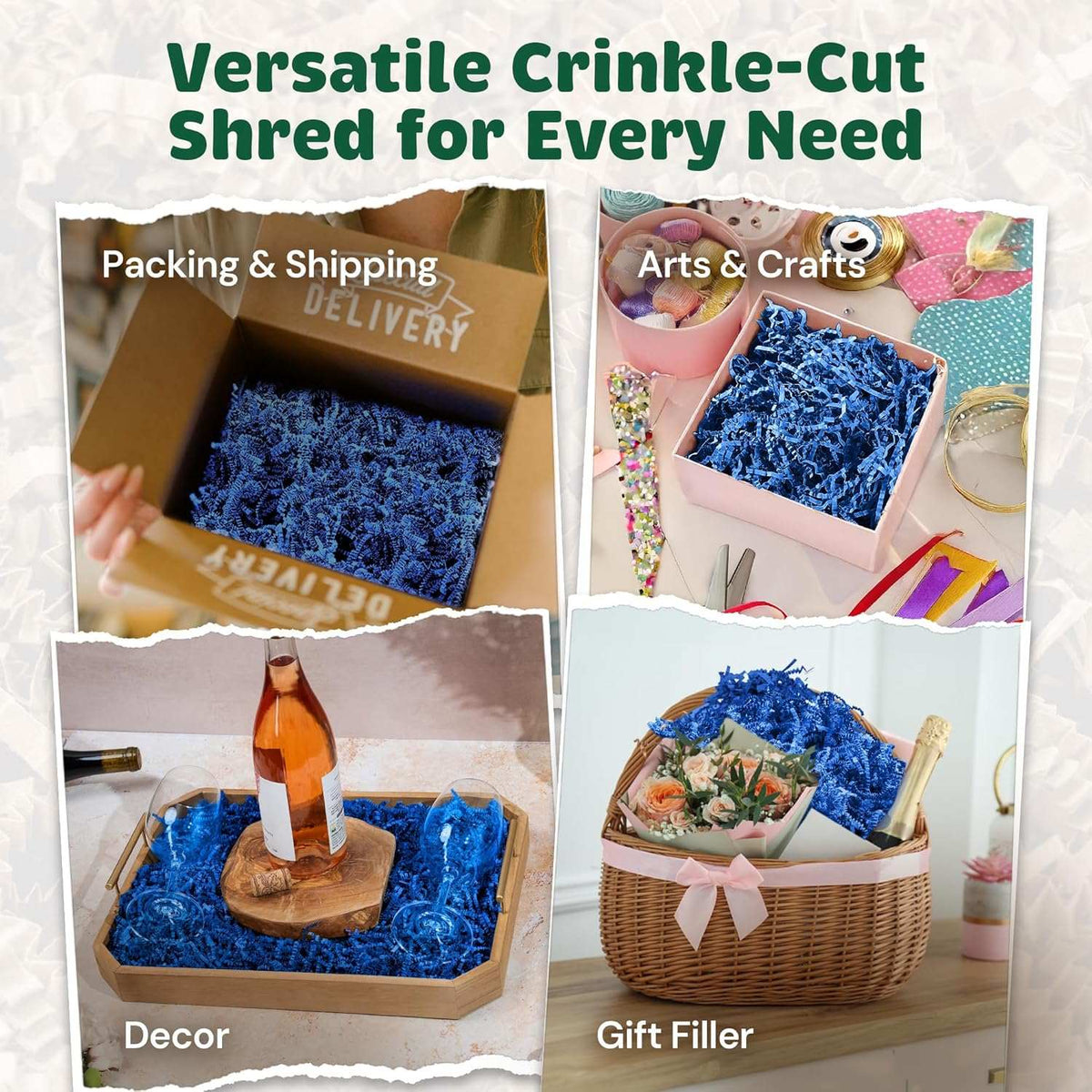 Blue crinkle paper packaging reference