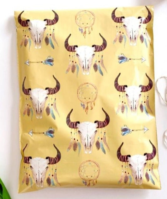 Boho bull skull western 14 by 17 inch poly mailers