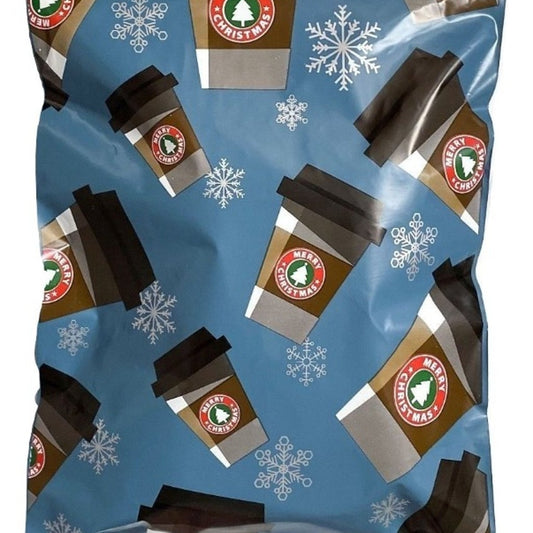 Christmas coffee cup 6 by 9 inch poly mailers