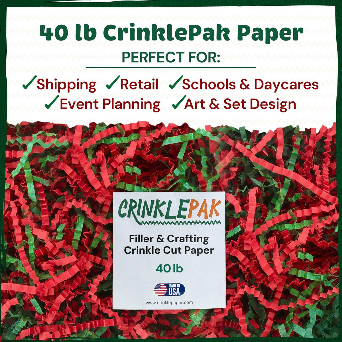 Red and green Christmas crinkle paper filler