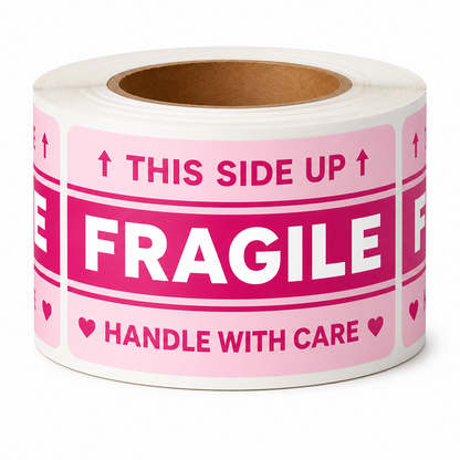 2 Inch Pink Fragile Stickers – 300 Count Roll