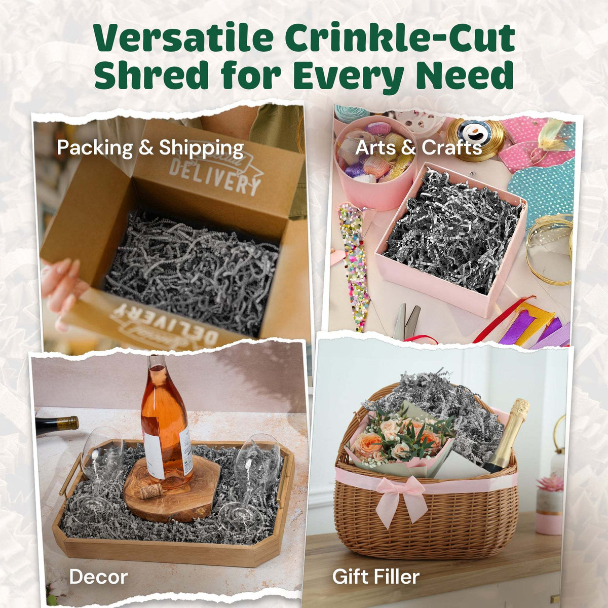 Gray crinkle paper presentation detail