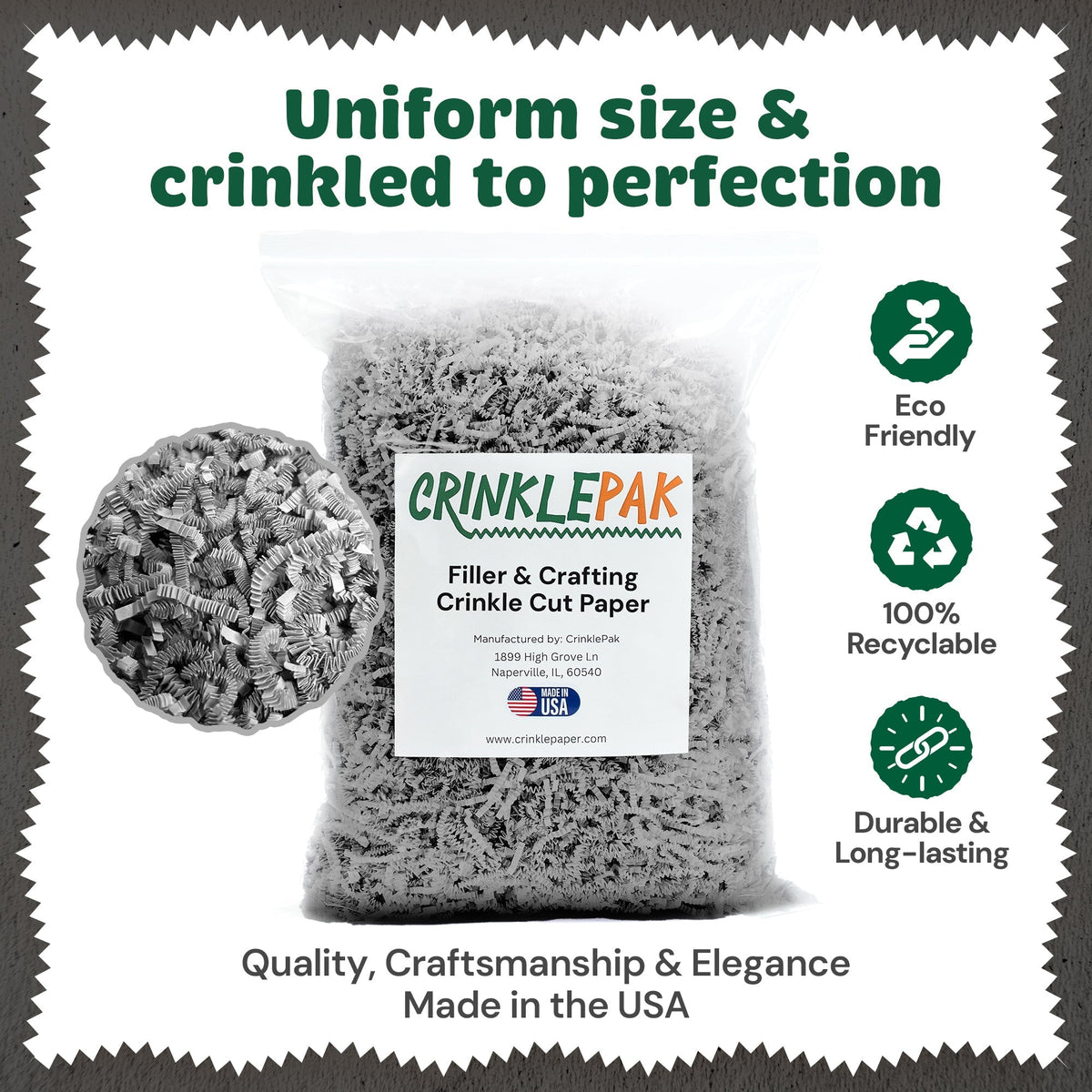 Gray crinkle paper presentation detail