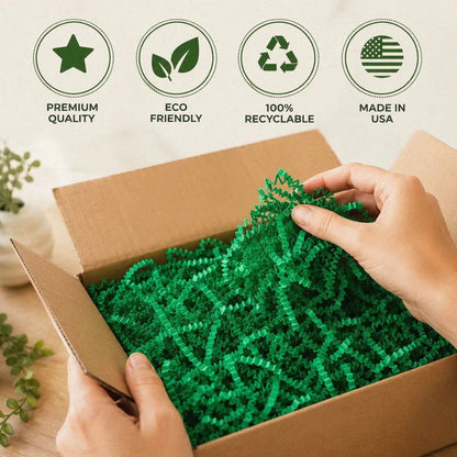 Green crinkle paper packaging detail