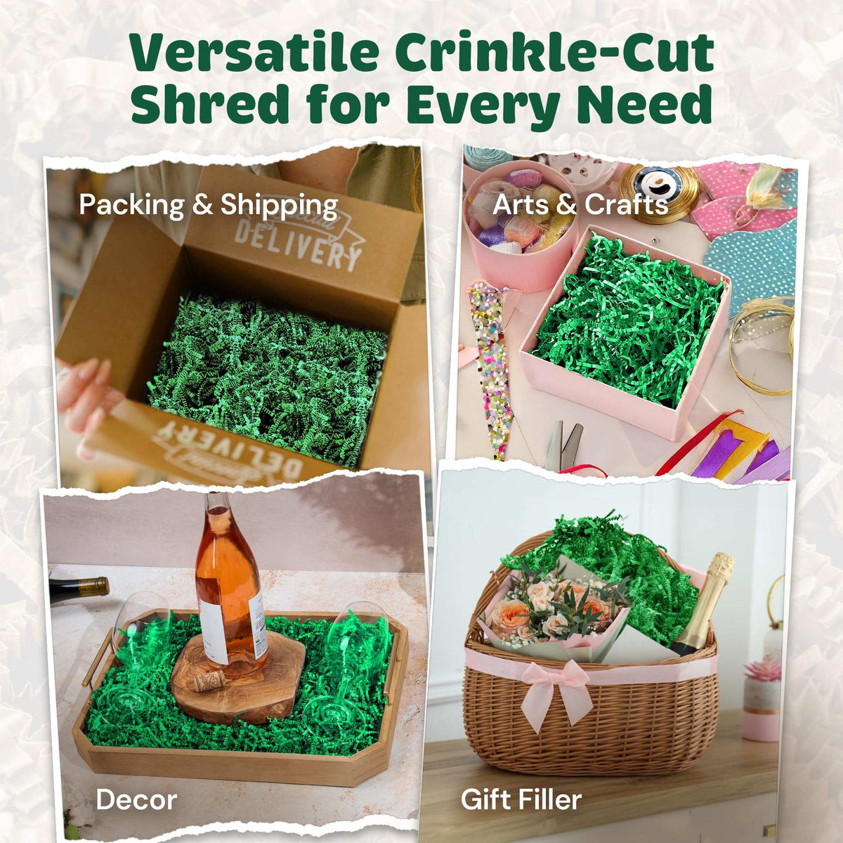 Green crinkle paper filler detail