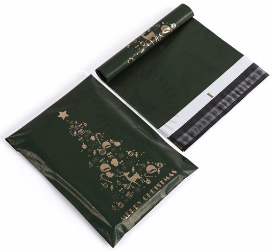 Green and gold Christmas tree 10 by 13 inch poly mailers