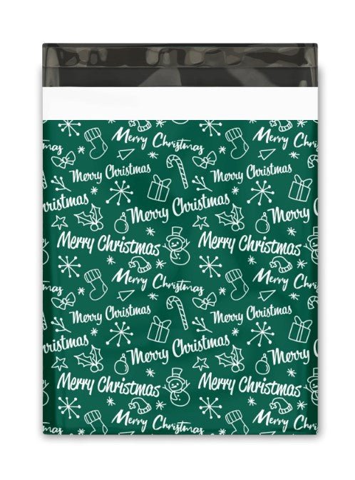 Green Merry Christmas 10 by 13 inch poly mailers