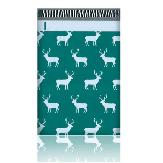 Green reindeer Christmas 10 by 13 inch poly mailers