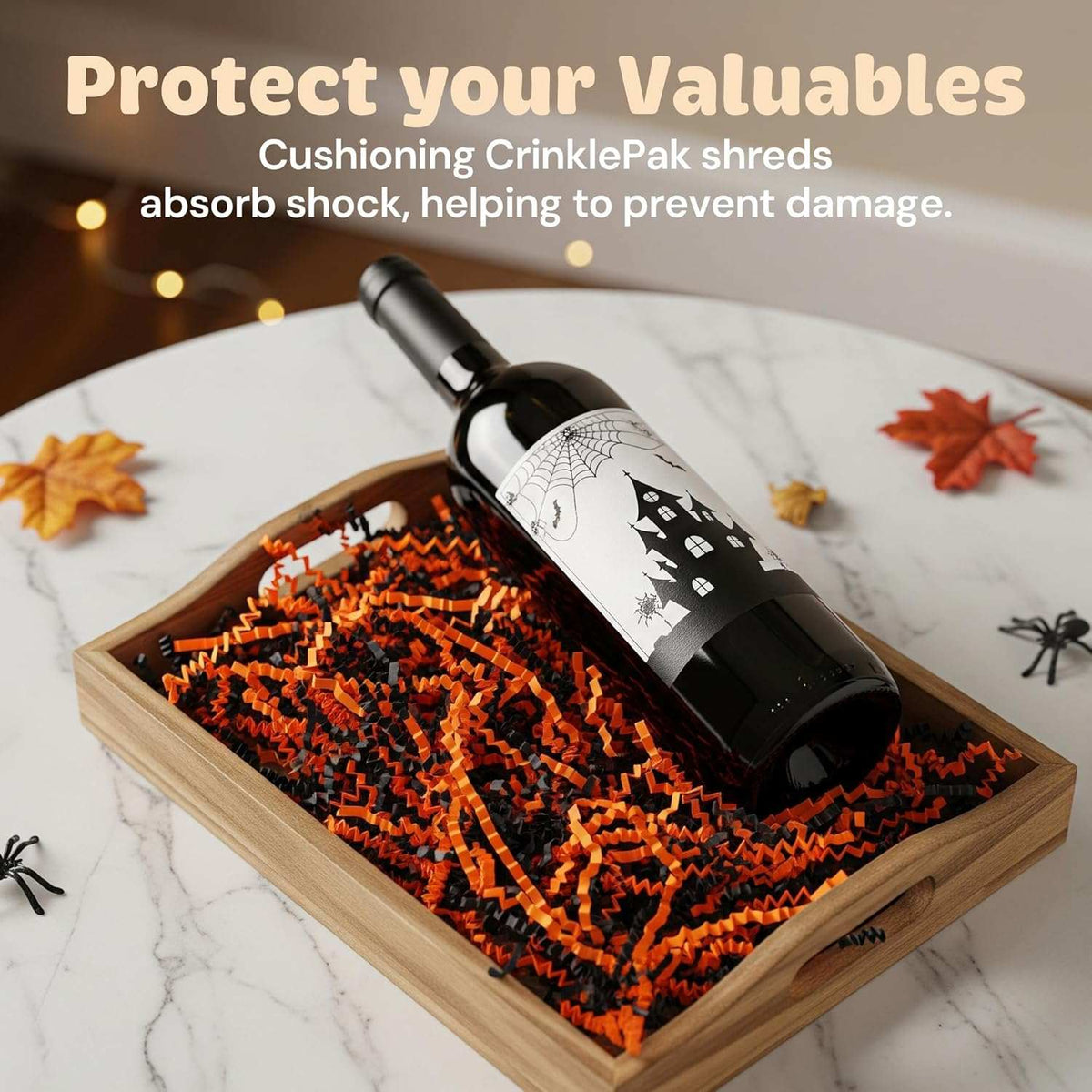 Halloween crinkle paper packaging presentation
