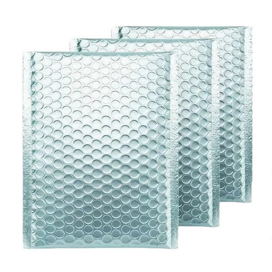 Ice blue metallic 8.5 by 12 inch bubble mailers
