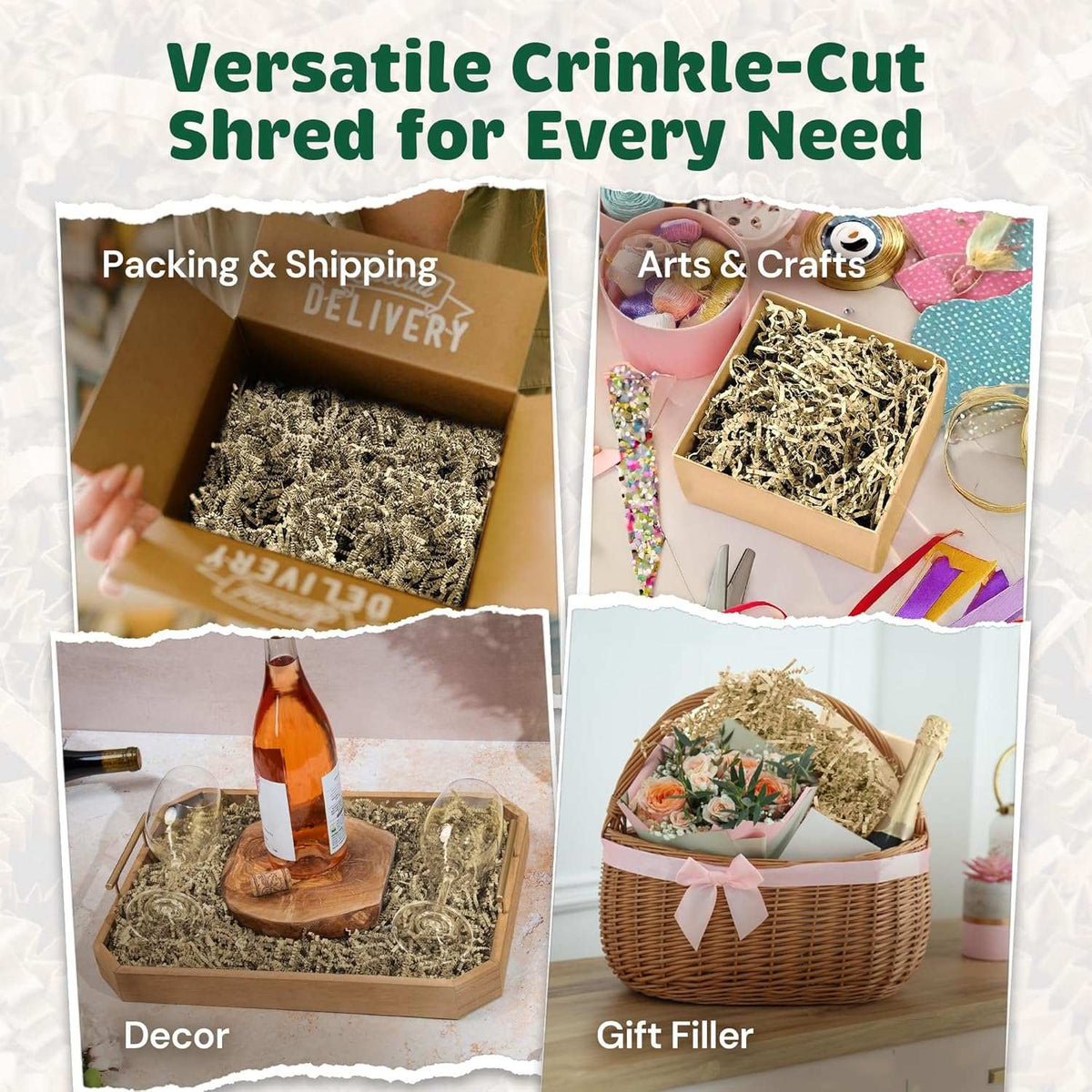 Ivory crinkle paper packaging presentation