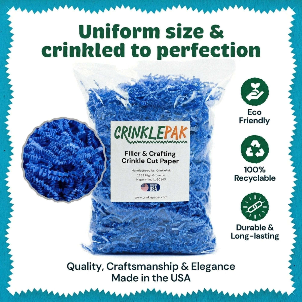 Light blue crinkle paper packaging presentation