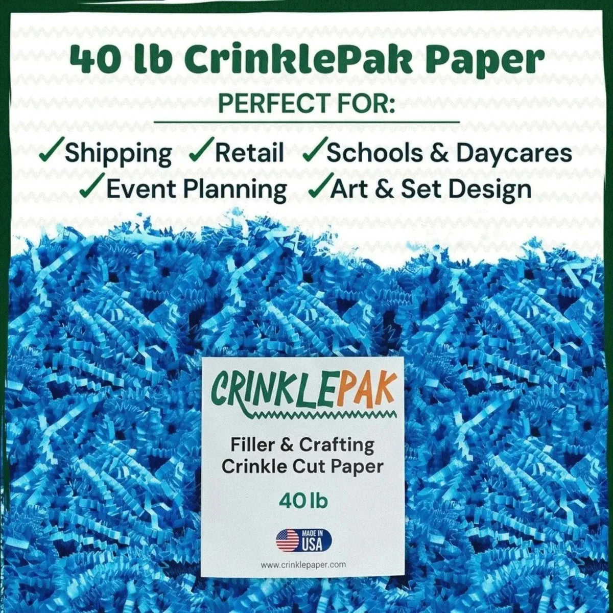 Light blue crinkle paper retail presentation