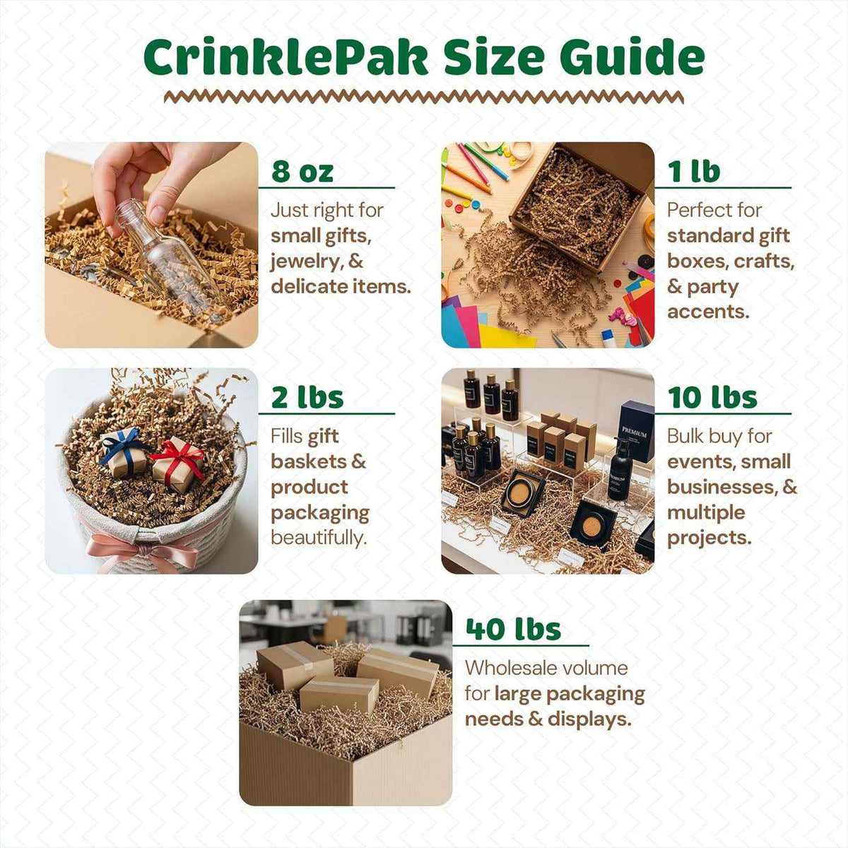 Crinkle paper size guide