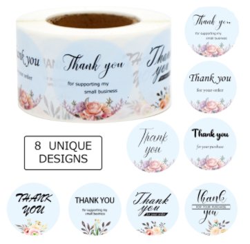 Light blue floral 1.5-inch thank-you stickers