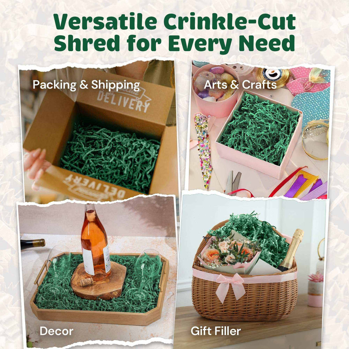 Light green crinkle paper filler detail