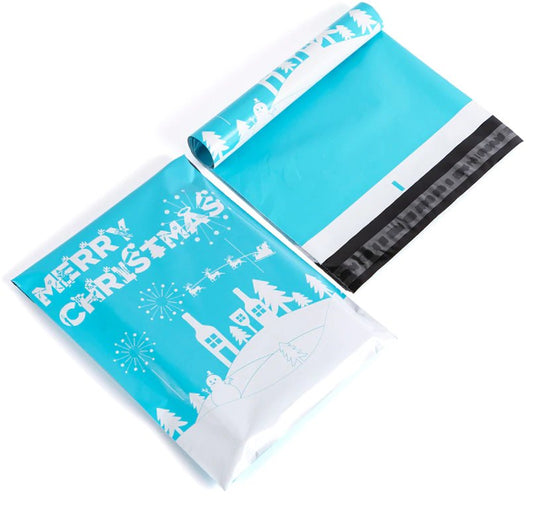 Blue Merry Christmas snow 10 by 13 inch poly mailers