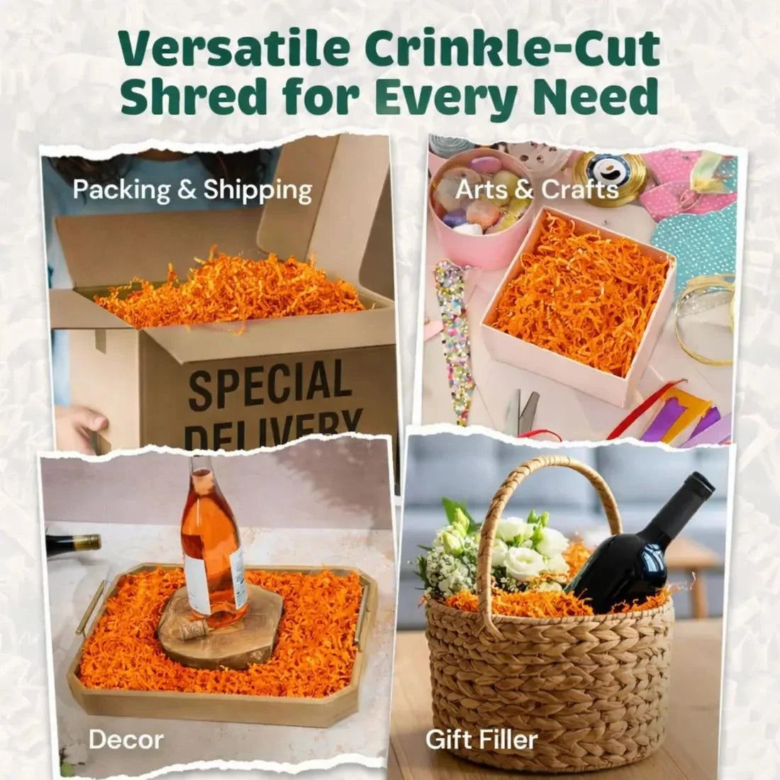 Orange crinkle paper used as package filler