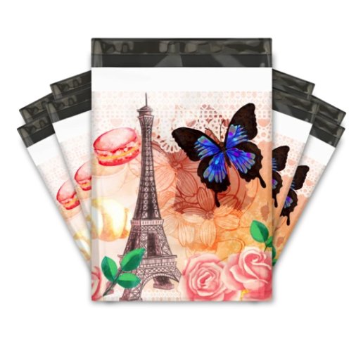 Paris butterfly and rose 10 by 13 inch poly mailers