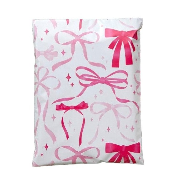 Pink bow 10 by 13 inch poly mailers