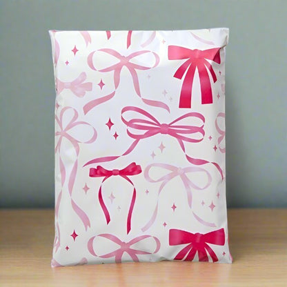 Pink bow 10 by 13 inch poly mailers