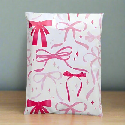 Pink bow 10 by 13 inch poly mailers