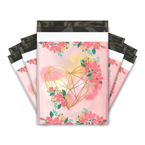 Pink and purple heart 10 by 13 inch poly mailers
