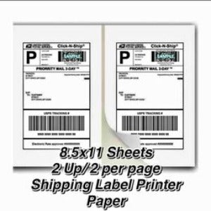Printable shipping label sheets with two labels per sheet