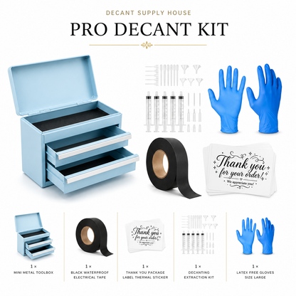Professional perfume decanting kit with toolbox and supplies