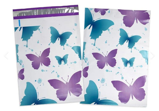 Purple and turquoise butterfly 10 by 13 inch poly mailers